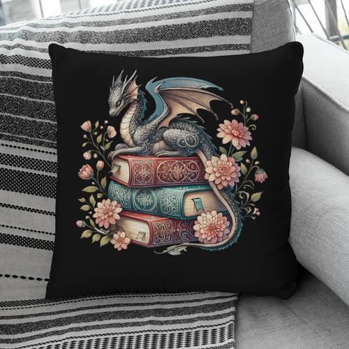 Cute Dragon Books Cottagecore Flower Bookworm Book Lover Pillowcase - Bookorys UK