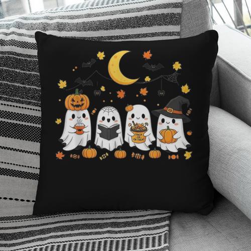 Cute Ghost Drinking Coffee Halloween Fall Ghost Book Reading Pillowcase - Bookorys