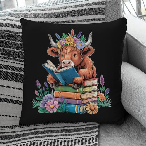 Cute Highland Cow Reading Book Baby Cow Bookworm Pillowcase - Bookorys