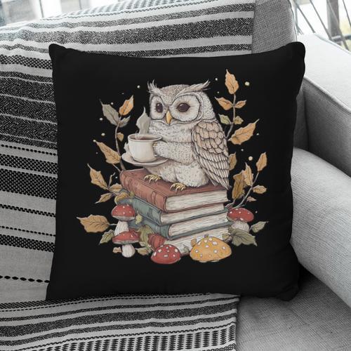 Cute Owl Sitting On Books With Coffee Cottage Core Pillowcase - Bookorys DE