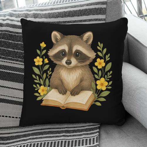Cute Raccoon Reading Book Flowers Floral Pillowcase - Bookorys CA
