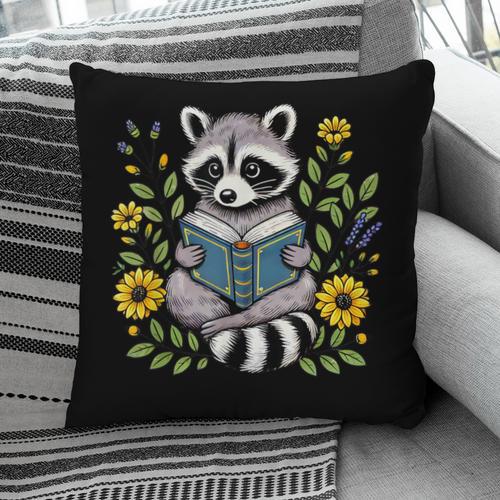 Cute Raccoon Reading Book Flowers Pillowcase - Bookorys
