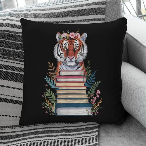 Cute Tiger With Book Floral Bookworm Librarian Book Lover Pillowcase - Bookorys