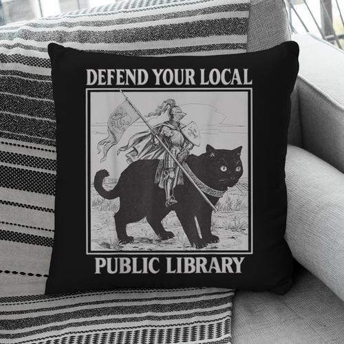 Defend Your Local Library Knight Cat Rider Book Lover Pillowcase - Bookorys