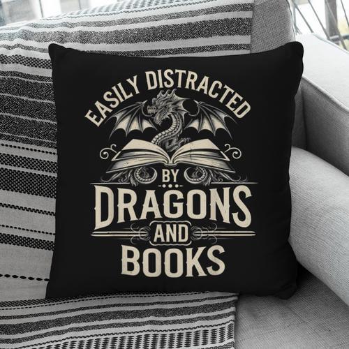Easily Distracted By Books & Dragons Bookworm Reading Pillowcase - Bookorys