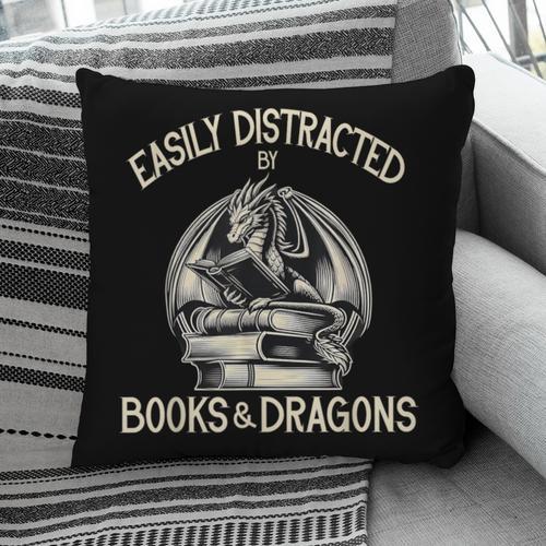 Easily Distracted By Books And Dragons Book Dragon Lover Pillowcase - Bookorys