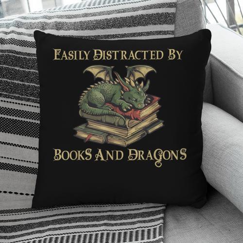Easily Distracted By Books And Dragons Graphic Pillowcase - Bookorys