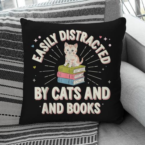 Easily Distracted By Cats & Books Tee Reader Book Worm Pillowcase - Bookorys CA