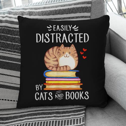 Easily Distracted By Cats And Books Reading Lover Bookish Pillowcase - Bookorys CA