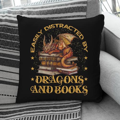 Easily Distracted By Dragons And Books Fantasy Book Lover Pillowcase - Bookorys