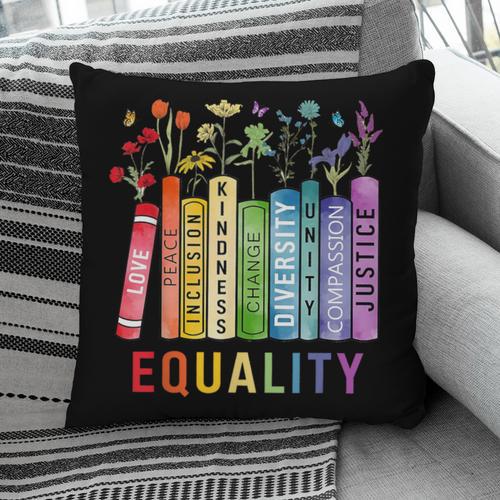 Equality Books Peace Love Compassion LGBT Gay Lesbian Pride Pillowcase - Bookorys