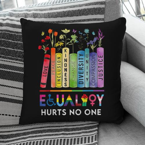 Equality Hurts No One Book Flower Rainbow Pride Month LGBTQ Pillowcase - Bookorys