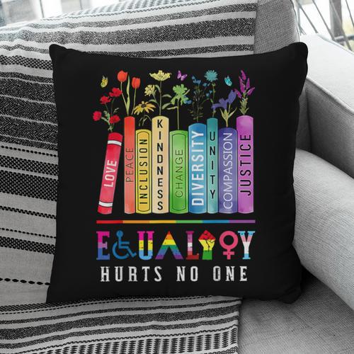 Equality Hurts No One Floral Books LGBTQ Pride Human Rights Pillowcase - Bookorys