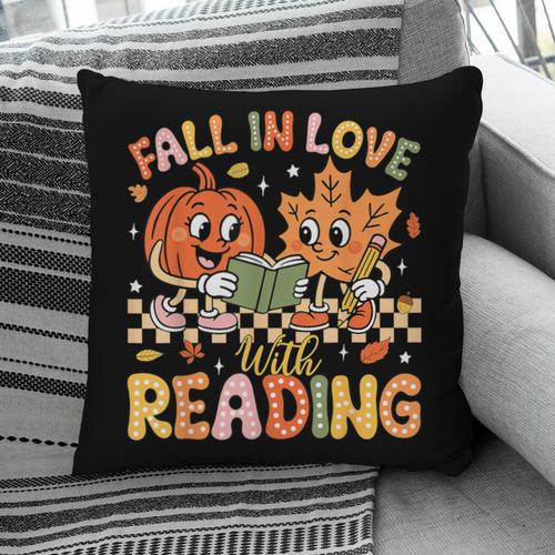 Fall In Love With Reading Autumn Pumpkin Teacher Book Lover Pillowcase - Bookorys