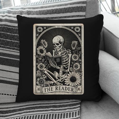 Floral The Reader Tarot Card Skeleton Reading Book Pillowcase - Bookorys