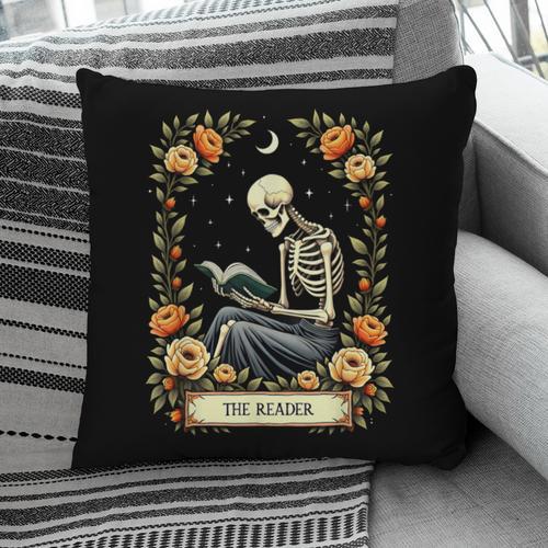 Floral Tarot Card The Reader Skeleton Reading Book Pillowcase - Bookorys