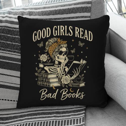 Good Girls Read Bad Books Vintage Skeleton Reader Pillowcase - Bookorys UK