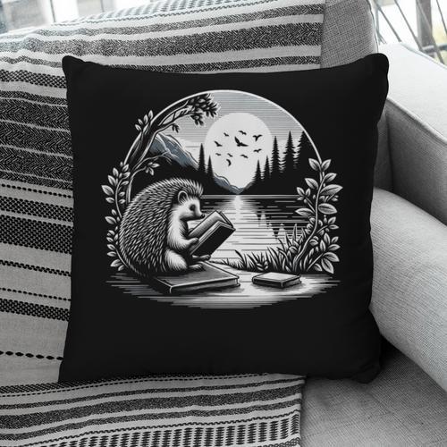 Hedgehog Reading Book Full Moon Lake Scenery Pillowcase - Bookorys
