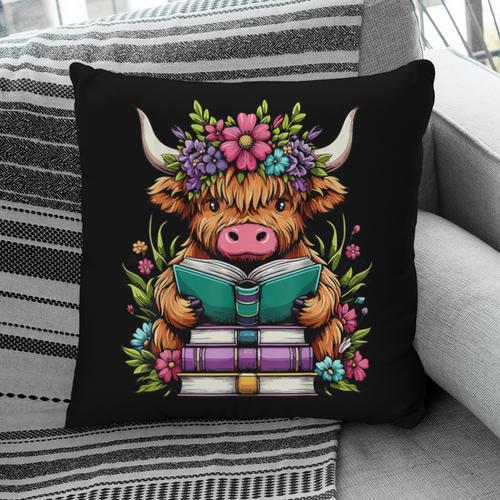 Highland Cow Book Floral Bookworm Pillowcase - Bookorys