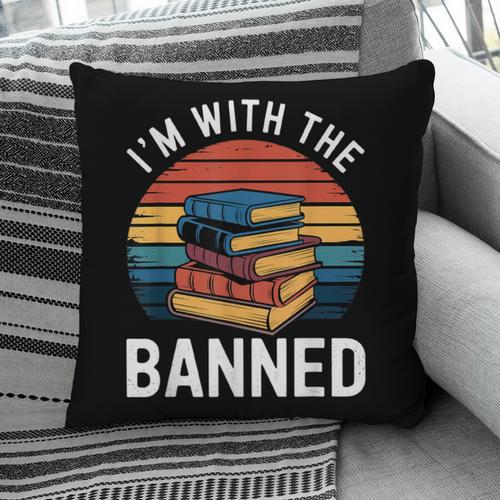 I'm With The Banned Stack Of Books Vintage Sunset Retro Pillowcase - Bookorys