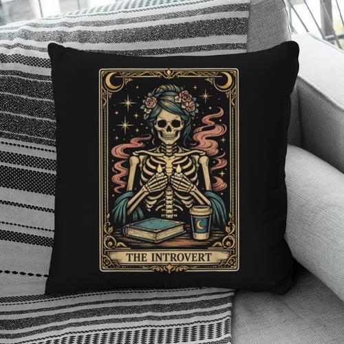 The Introvert Skeleton Tarot Card Coffee Book Lover Pillowcase - Bookorys AU