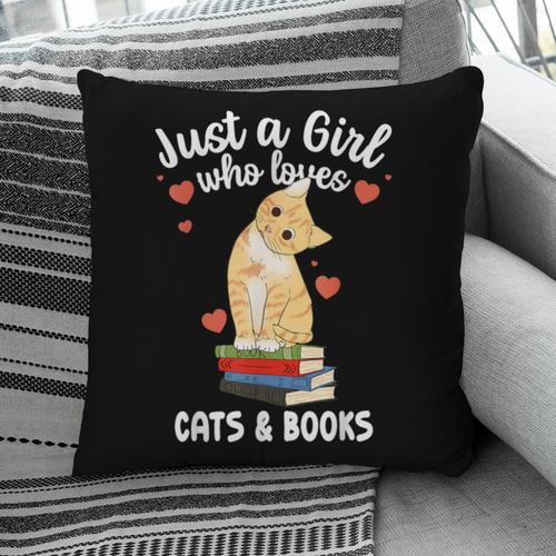 Just a Girl Who Loves Cats And Books Reading Cat & Bookworm Pillowcase - Bookorys CA