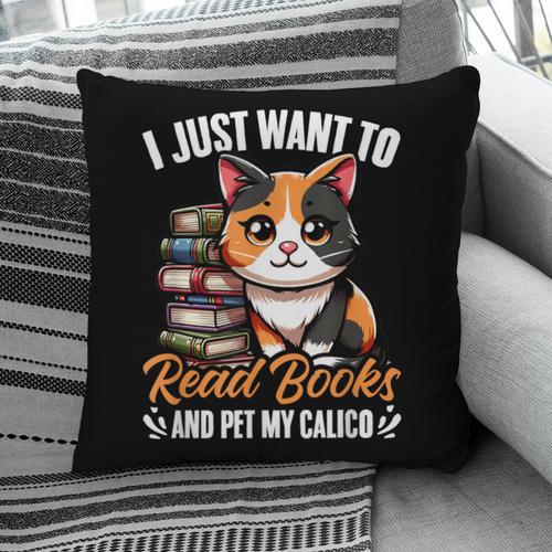 Kawaii Feline Book Reading Read Books Pet My Calico Cat Men Women Pillowcase - Bookorys