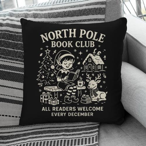 North Pole Book Club Christmas Elf Bookish Retro Graphic Pillowcase - Bookorys DE