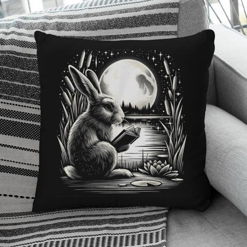 Rabbit Reading Book Full Moon Lake Scenery Pillowcase - Bookorys