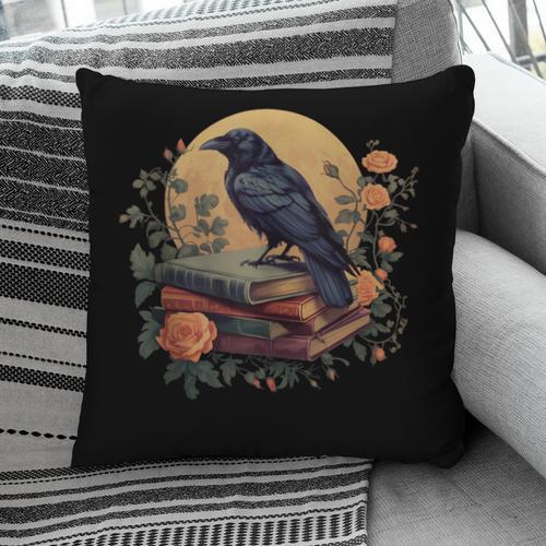 Raven Reading Book Occult Crow Cottagecore Botanical Flowers Pillowcase - Bookorys AU