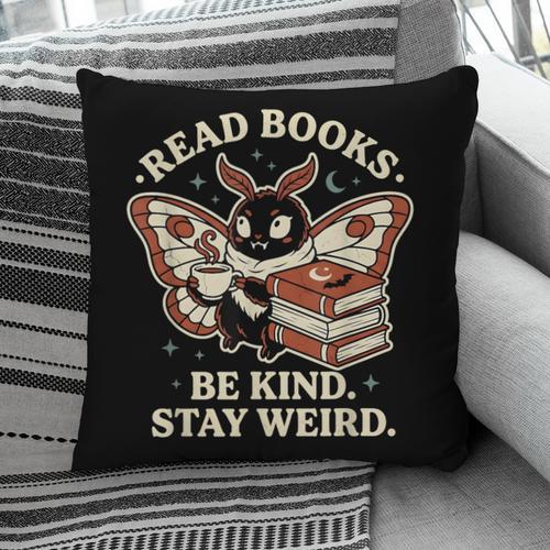 Read Books Be Kind Stay Weird Moth Coffee Lover Reading Pillowcase - Bookorys CA