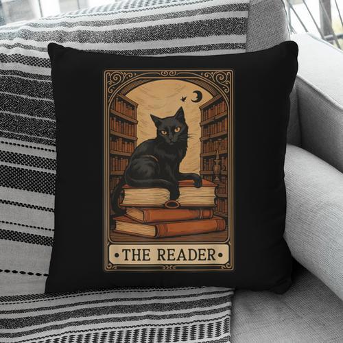 The Reader Cat Book Reading Halloween Tarot Card Pillowcase - Bookorys