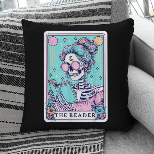 The Reader Retro Reading Skeleton Books Flowers Tarot Card Pillowcase - Bookorys