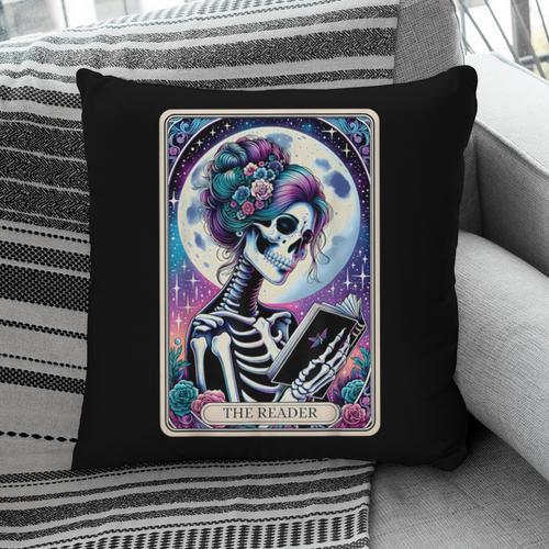 The Reader Tarot Card Reading Skeleton Skull Book Lover Pillowcase - Bookorys
