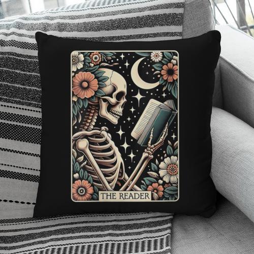 The Reader Tarot Card Skeleton Reading Book Bookworm Bookish Pillowcase - Bookorys