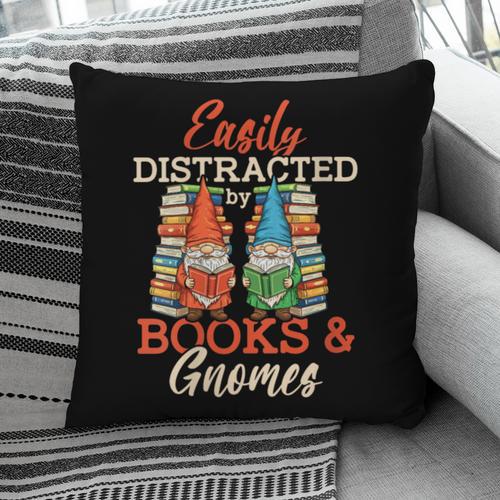 Reading Gnomes Cute Easily Distracted By Books And Gnomes Pillowcase - Bookorys