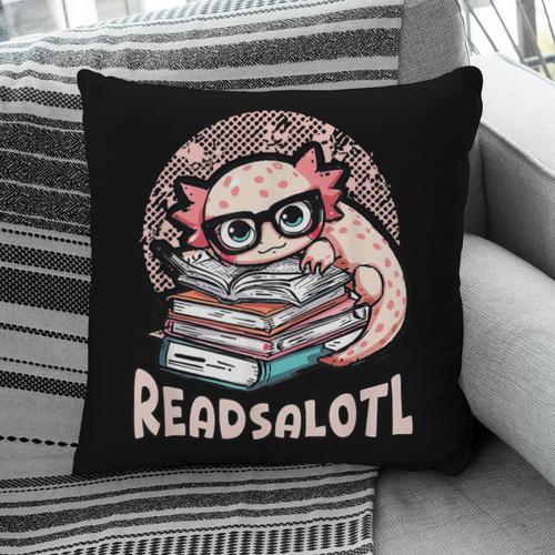 Readsalotl Axolotl Reading Books Glasses Bookworm Pun Fun Pillowcase - Bookorys AU