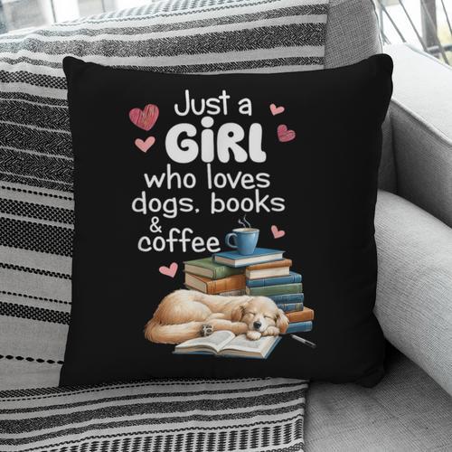 Retro Just A Girl Who Love Dogs Books And Coffee Bookworm Pillowcase - Bookorys