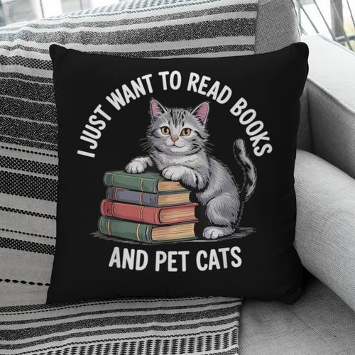 Retro I Just Want To Read Books And Pet Cats Pillowcase - Bookorys
