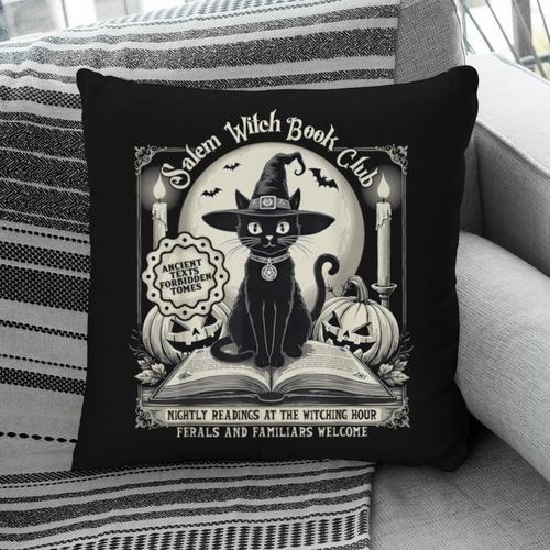 Salem Witch Book Club Vintage Halloween Cat Book Lover Pillowcase - Bookorys CA
