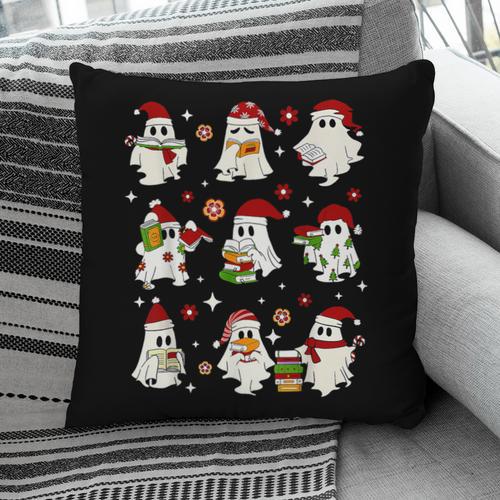 Santa Ghost Reading Books Christmas Library Teacher Pillowcase - Bookorys