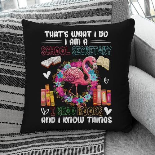 School Secretary Read Books And Know Things Flowers Flamingo Pillowcase - Bookorys