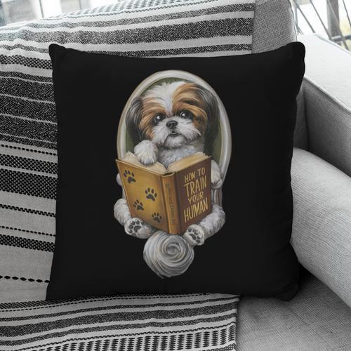 Shih Tzu Book How To Train Your Human Funny Dog Motif Pillowcase - Bookorys
