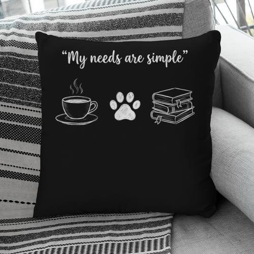 Simple Needs Coffee Paw & Books Reading Graphic Book Lovers Pillowcase - Bookorys UK