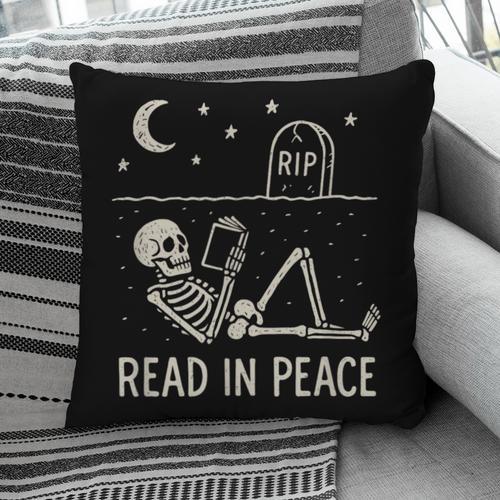 Skeleton Read In Peace Halloween Book Graphic Bookish Pillowcase - Bookorys DE