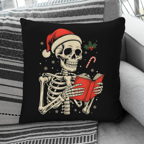 Skeleton Reading Book Christmas Teacher Librarian Book Lover Pillowcase - Bookorys DE