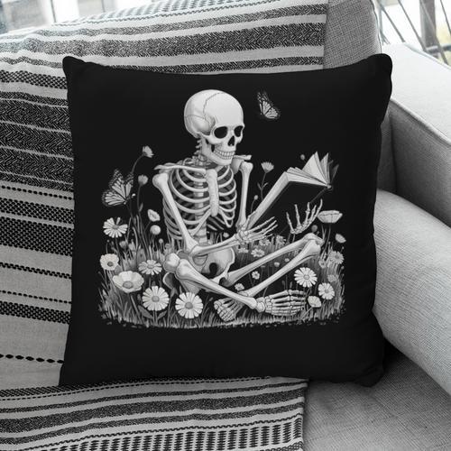 Skeleton Reading Book Floral Dark For Book Lovers Pillowcase - Bookorys CA