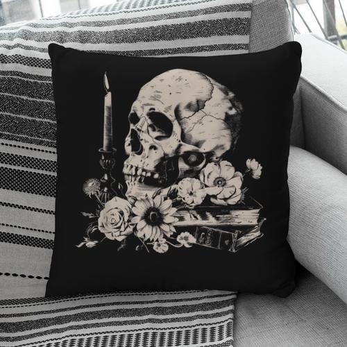 Skull Books Flowers Goth Reader Grunge Dark Alt Aesthetic Pillowcase - Bookorys
