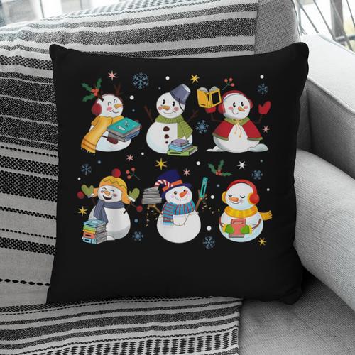 Snowman Reading Books Teacher Christmas Librarian Bookworm Pillowcase - Bookorys
