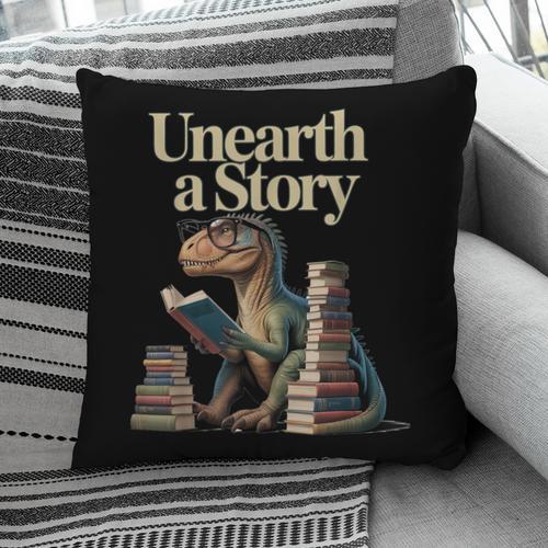 Unearth A Story Dinosaur Reading a Library Book Pillowcase - Bookorys